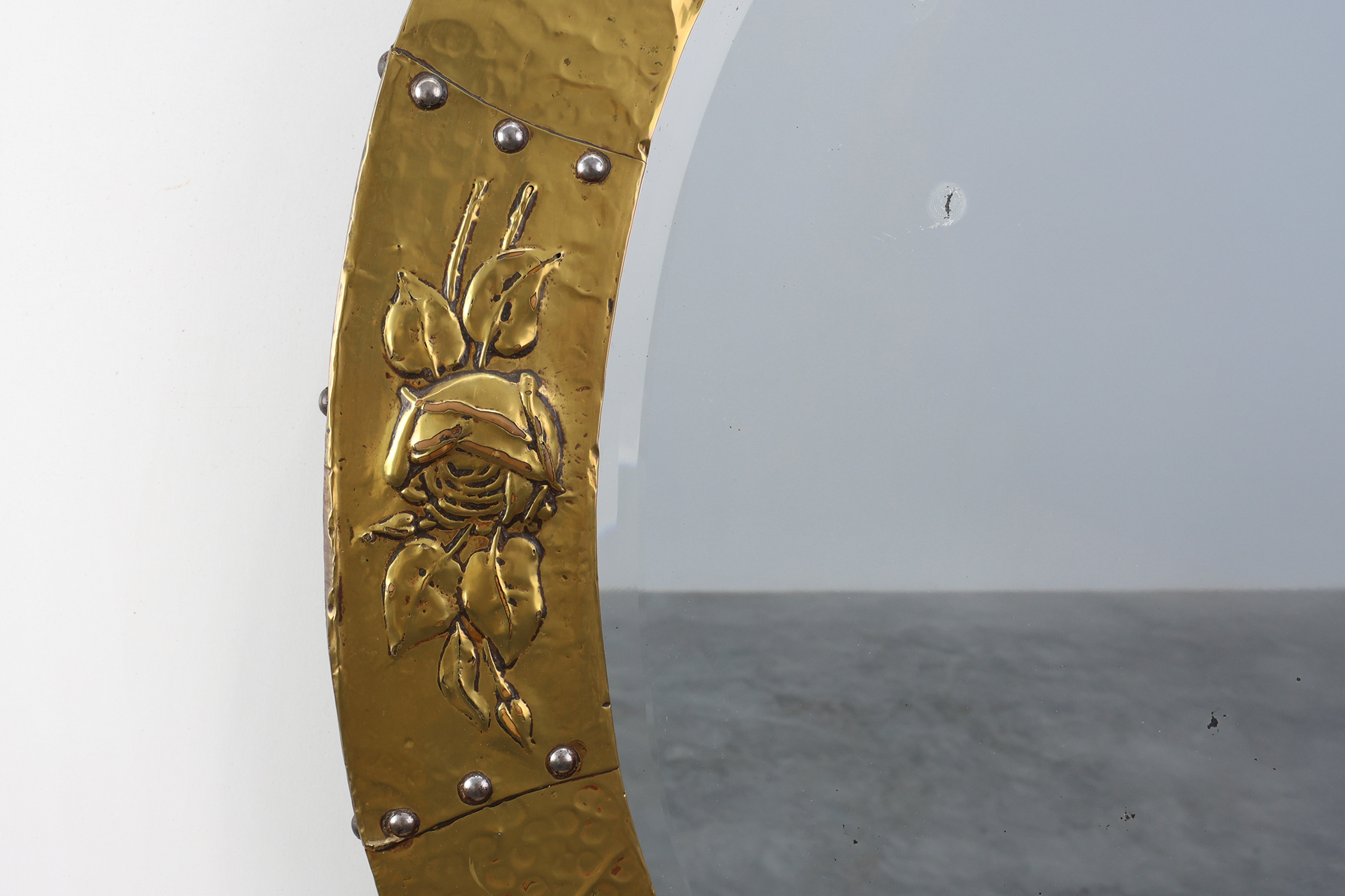 Arts & Crafts Copper Oval Mirror, France ca. 1905thumbnail